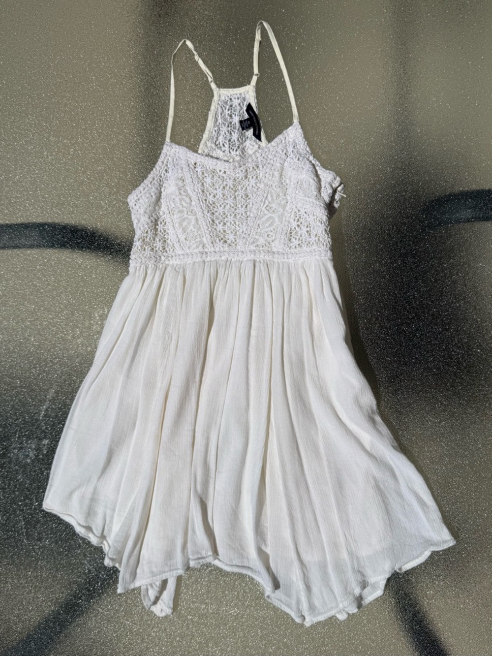 American Eagle Outfitters Ivory Lace Mini Dress, Handkerchief Skirt